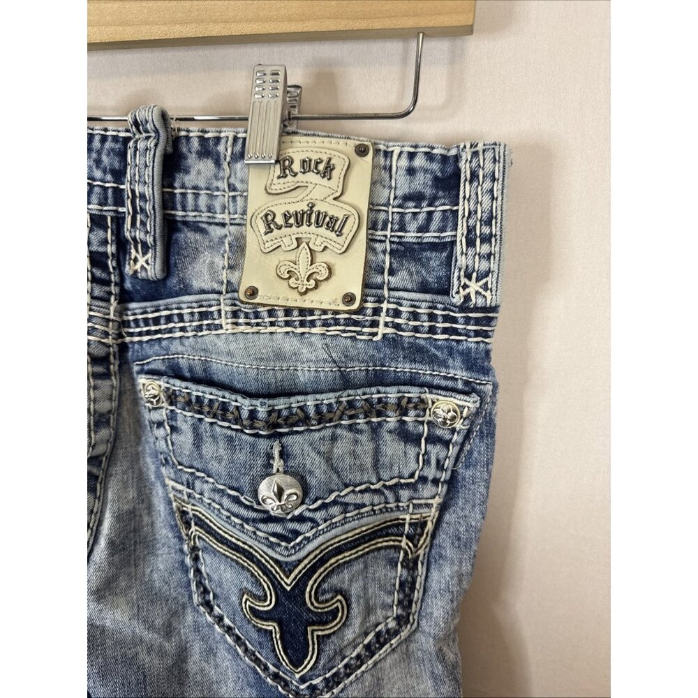 Rock Revival Men's Blue Distressed Denim Jeans - Picture 6 of 10